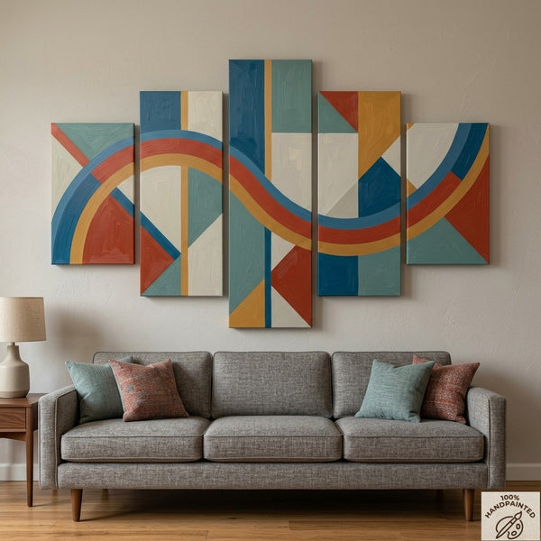 Bedroom Contemporary Canvas Paintings, Colorful Abstract Paintings, Geometric Modern Art, Hand Painted Acrylic Art