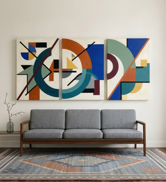 Abstract Acrylic Painting, Large Paintings for Living Room, Multi Panel Canvas Artwork, Geometric Modern Wall Art