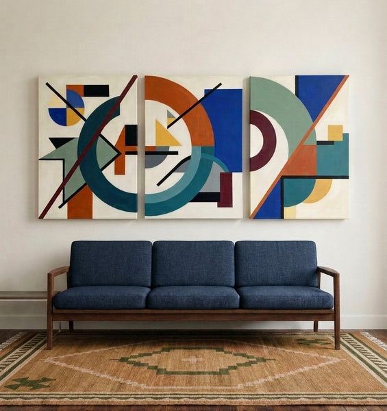 Abstract Acrylic Painting, Large Paintings for Living Room, Multi Panel Canvas Artwork, Geometric Modern Wall Art