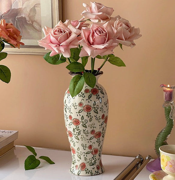 Rustic Porcelain Flower Vases, Handmade Water Holding Flower Vases, Ceramic Bouquet Vases, Tall Flower Vases on Table-Paintingforhome