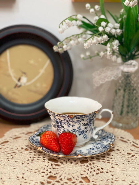 French Style China Porcelain Tea Cup Saucer Set, 7.8 oz Tea Cup and Saucers, Royal Ceramic Cups, Elegant Vintage Ceramic Coffee Cups for Traditional Afternoon Tea-Paintingforhome