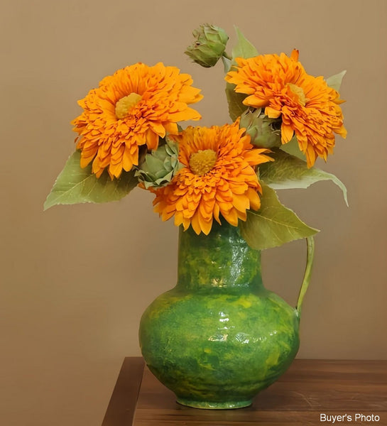 Modern Pottery Flower Vases, Handmade Water Holding Flower Vases, Pottery Bud Vases, Large Green Flower Vases on Table, Centerpiece on Dining Table-Paintingforhome