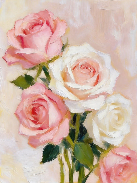 Hand Painted Canvas Art, A Bunch of Pink Rose Flowers, Original Oil Paintings, Original Flower Paintings, Small Canvas Artwork-Paintingforhome