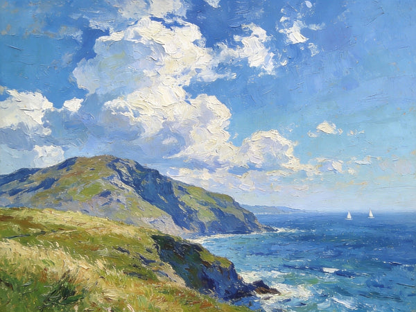 Sunlit Cliffs Over the Sea, Hand Painted Canvas Art, On Canvas Small Paintings, Landscape Wall Art Paintings, Original Oil Paintings, Small Landscape Paintings-Paintingforhome