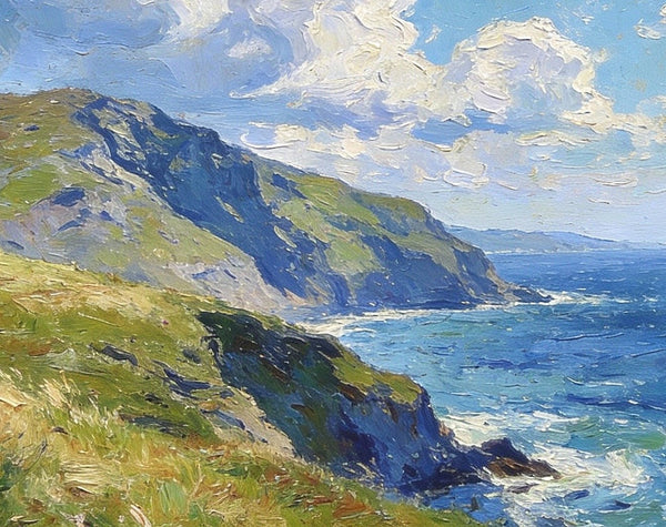 Sunlit Cliffs Over the Sea, Hand Painted Canvas Art, On Canvas Small Paintings, Landscape Wall Art Paintings, Original Oil Paintings, Small Landscape Paintings-Paintingforhome