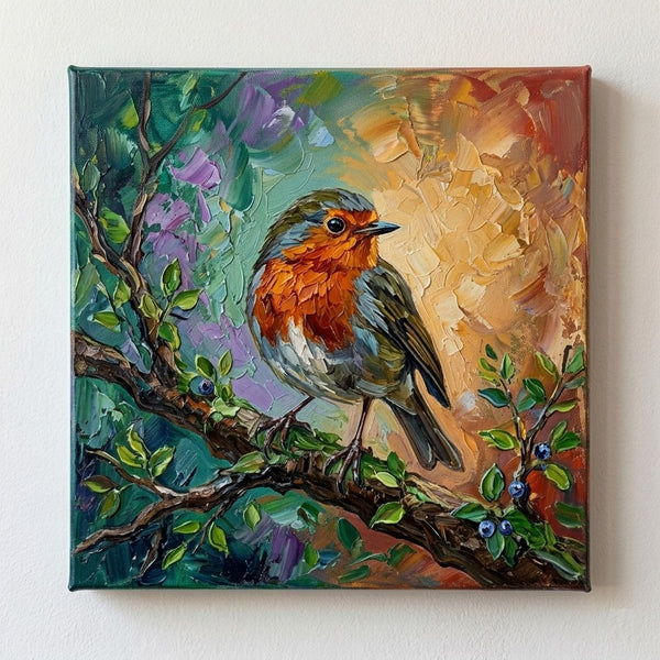 Impasto Artwork, Abstract Robin Bird Painting, Original Acrylic Paintings, Hand Painted Canvas Art, Small Art on Canvas, Heavy Texture Painting, Ready to Hang