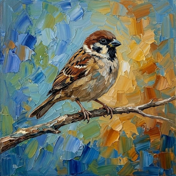 Sparrow Bird Painting, Original Acrylic Paintings, Hand Painted Canvas Art, Small Art on Canvas, Heavy Texture Painting, Ready to Hang Painting, Impasto Artwork
