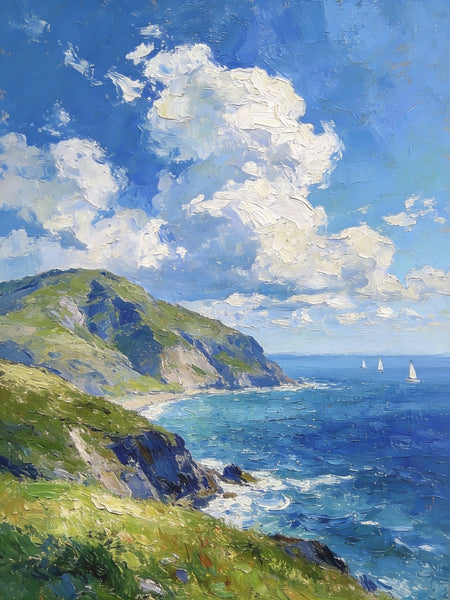 Landscape Small Paintings, Coastal Seascape, Waves, Sky, and Shoreline, Original Artwork Small Paintings, Hand Painted Wall Art, Heavy Texture Oil Paintings, Small Paintings on Canvas-Paintingforhome