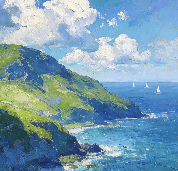 Landscape Small Paintings, Coastal Seascape, Waves, Sky, and Shoreline, Original Artwork Small Paintings, Hand Painted Wall Art, Heavy Texture Oil Paintings, Small Paintings on Canvas-Paintingforhome