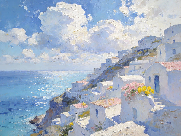 Santorini - White Villages by the Sea, Simple Painting Ideas, Small Wall Paintings, Landscape Canvas Paintings, On Canvas Small Paintings, Hand Painted Wall Art-Paintingforhome
