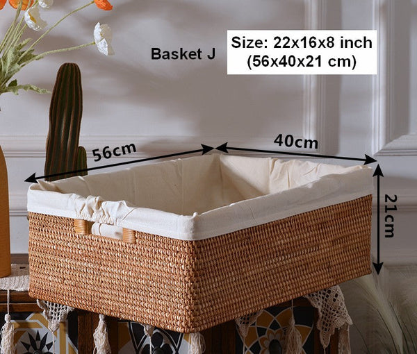 Rectangular Storage Basket with Lid, Rattan Basket, Storage Basket for Shelves, Storage Baskets for Bathroom, Bedroom Storage Baskets-Paintingforhome