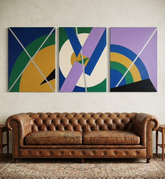 Multi Panel Canvas Art, Geometric Pattern Contemporary Artwork, Abstract Paintings for Modern Living Room