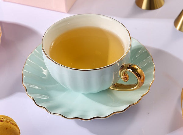 French Style Tea Cup and Saucer in Gift Box as Birthday Gift, Elegant Macaroon Ceramic Coffee Cups, Porcelain Tea Cup Saucer Set of 2 Cups, Beautiful British Tea Cups-Paintingforhome