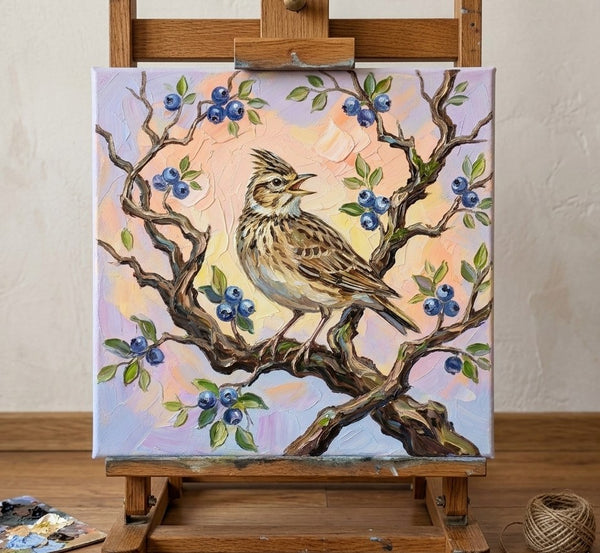 Original Small Paintings, Lark Bird Painting, Ready to Hang Artwork, Acrylic Art on Canvas, Heavy Texture Artwork, Impasto Paintings, Hand Painted Canvas Art