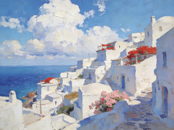 Original Canvas Paintings, The Serene Aegean Seascape, Small Paintings on Canvas, Heavy Texture Wall Art, Landscape Oil Paintings, Hand Painted Canvas Art-Paintingforhome