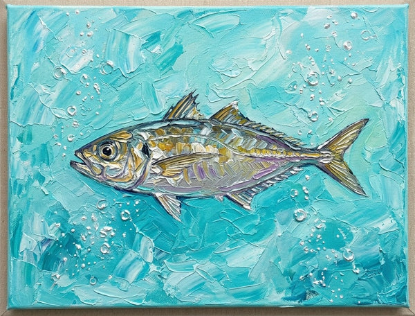 Small Art on Canvas, Ready to Hang Artwork, Tuna Fish Painting, Original Acrylic Paintings, Heavy Texture Painting, Impasto Artwork, Hand Painted Canvas Art