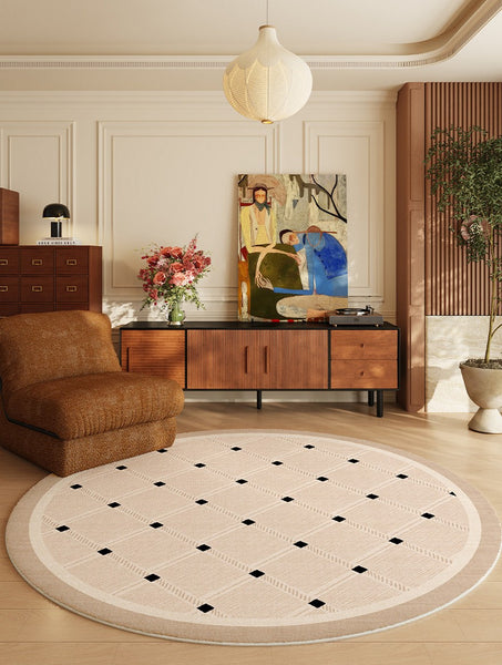 Bedroom Circular Modern Rugs, Mid Century Modern Rugs under Chairs, Geometric Round Rugs for Dining Room, Contemporary Modern Rugs-Paintingforhome