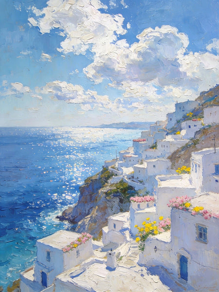 Small Original Paintings, A Peaceful Afternoon on the Aegean, Impasto Paintings, Small Oil Paintings, Small Wall Paintings, Landscape Artwork Canvas Paintings-Paintingforhome