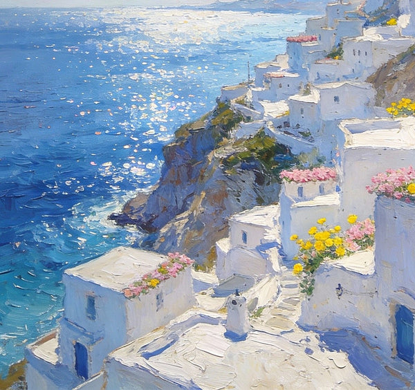 Small Original Paintings, A Peaceful Afternoon on the Aegean, Impasto Paintings, Small Oil Paintings, Small Wall Paintings, Landscape Artwork Canvas Paintings-Paintingforhome