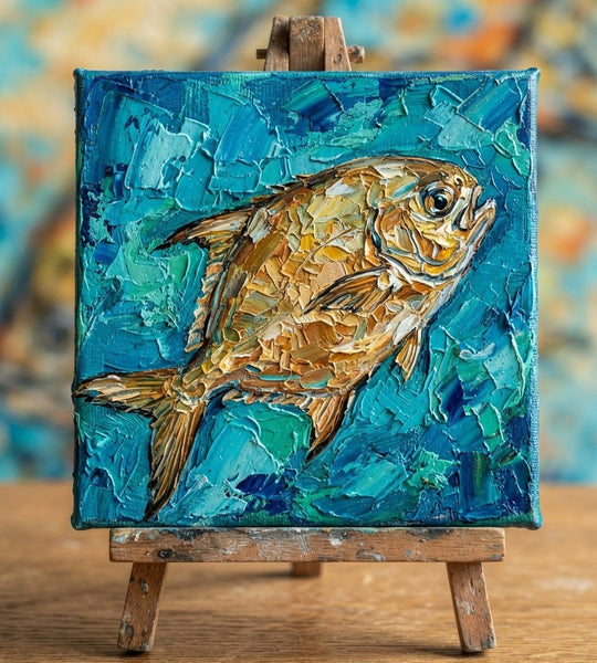 Hand Painted Canvas Art, Tuna Fish Painting, Original Acrylic Paintings, Small Art on Canvas, Heavy Texture Painting, Ready to Hang, Impasto Artwork