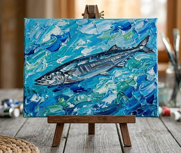 Pacific Saury Fish Painting, Original Acrylic Paintings, Heavy Texture Painting, Impasto Artwork, Hand Painted Canvas Art, Small Art on Canvas, Ready to Hang Artwork