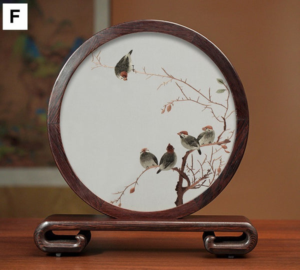 Creative Birthday Gift, Flower and Birds Embroidery Ornaments, Traditional Chinese Suzhou Silk Embroidered Ornament, Premium Souvenir, Exclusive Business Presents-Paintingforhome