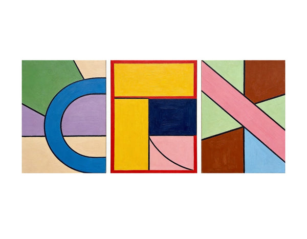 Colorful Abstract Paintings for Mid Century Bedroom, Geometric Abstract Art, Multi Panel Group Paintings
