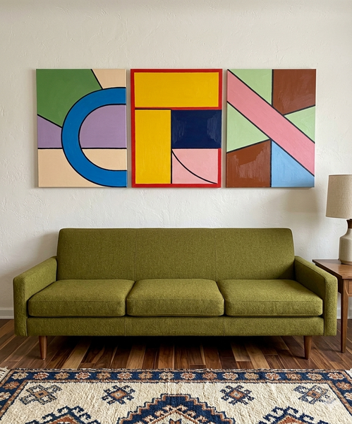 Colorful Abstract Paintings for Mid Century Bedroom, Geometric Abstract Art, Multi Panel Group Paintings