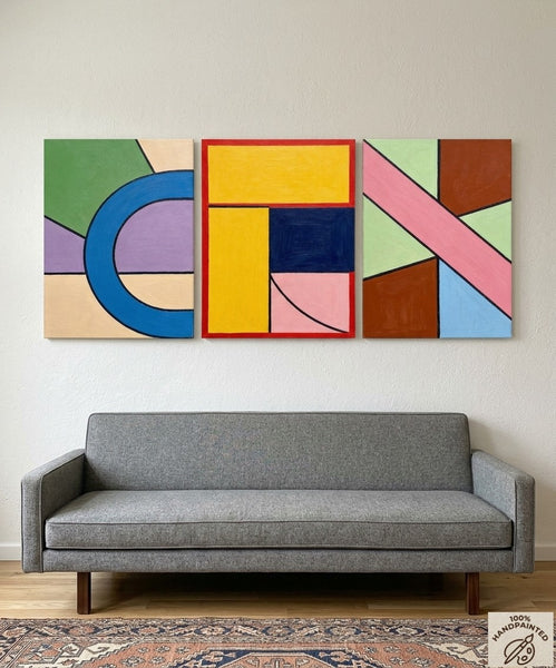 Colorful Abstract Paintings for Mid Century Bedroom, Geometric Abstract Art, Multi Panel Group Paintings