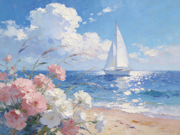 Landscape Oil Paintings, A Sun-Drenched Shore, Small Oil Paintings on Canvas, Palette Knife Artwork, Hand Painted Wall Art, Original Canvas Paintings-Paintingforhome