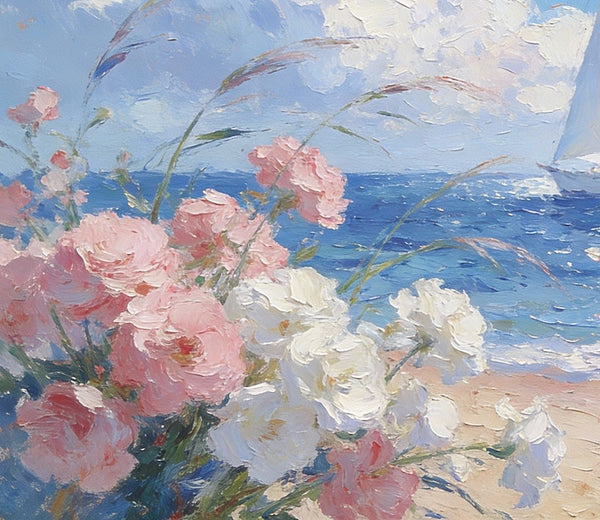 Landscape Oil Paintings, A Sun-Drenched Shore, Small Oil Paintings on Canvas, Palette Knife Artwork, Hand Painted Wall Art, Original Canvas Paintings-Paintingforhome