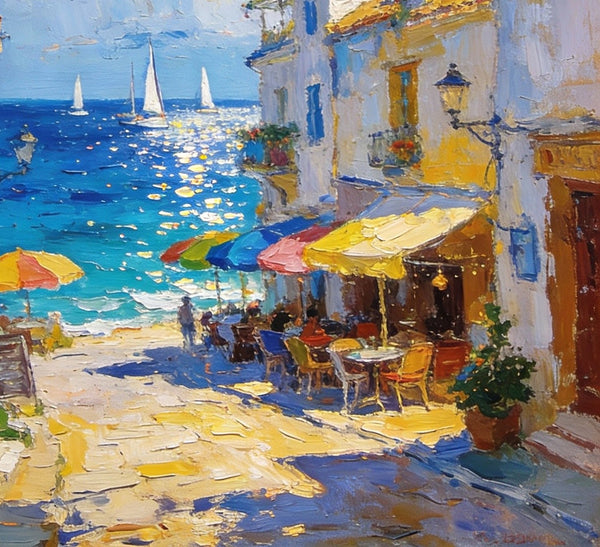 Small Paintings On Canvas, Vibrant Coastal Village, Colorful Houses by the Sea, Hand Painted Canvas Art, Landscape Oil Paintings, Original Artwork Small Paintings on Wall-Paintingforhome