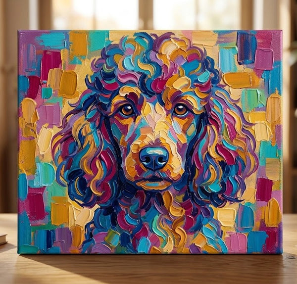 Colorful Abstract Pet Portrait Painting, Poodle Dog Portrait, Hand Painted Canvas Art, Impasto Artwork, Small Art on Canvas, Original Acrylic Paintings, Heavy Texture Painting