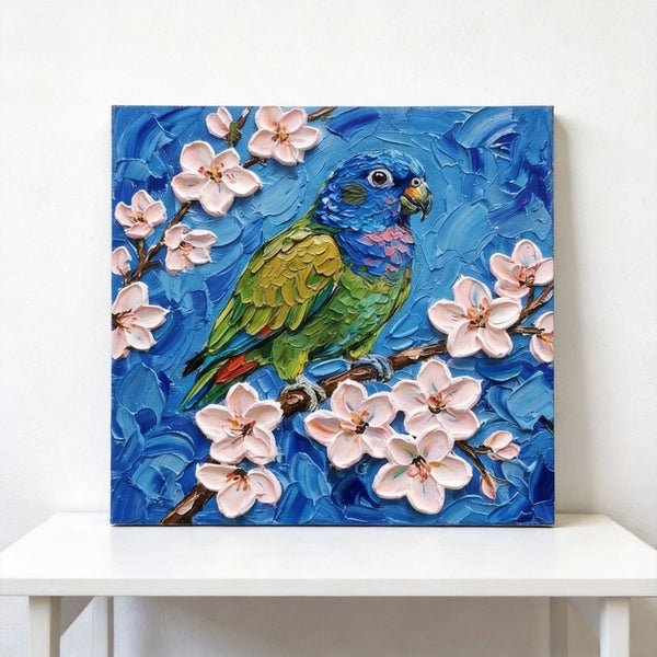 Parrot Bird Painting, Small Art on Canvas, Heavy Texture Painting, Ready to Hang Painting, Impasto Artwork, Original Acrylic Paintings, Hand Painted Canvas Art