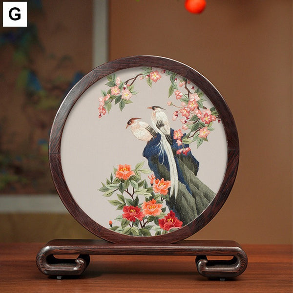 Creative Birthday Gift, Flower and Birds Embroidery Ornaments, Traditional Chinese Suzhou Silk Embroidered Ornament, Premium Souvenir, Exclusive Business Presents-Paintingforhome