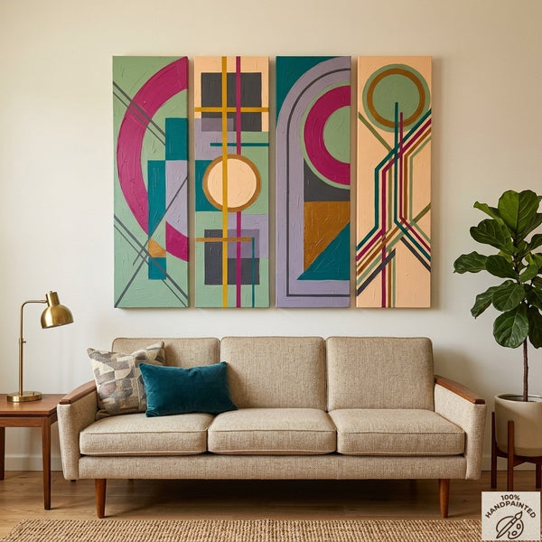 Hand Painted Canvas Art, Modern Contemporary Paintings, Multi Panel Wall Art Paintings, Geometric Abstract Artwork