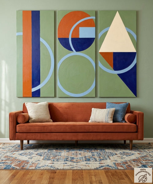 Oversized Group Paintings, Geometric Abstract Paintings, Multi Panel Canvas Art, Modern Paintings for Mid Century Living Room