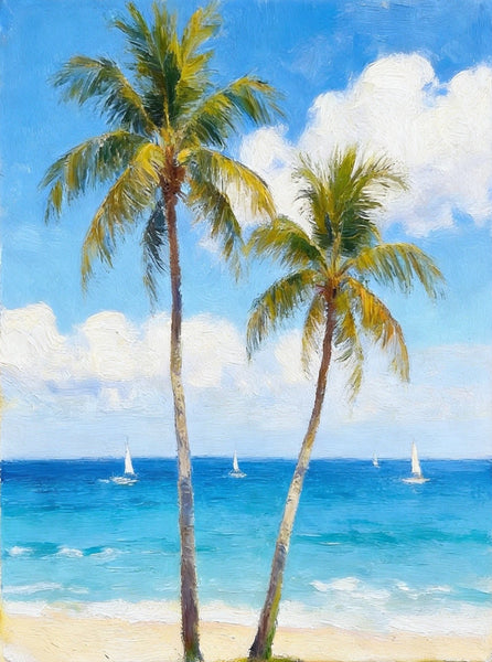 Original Seascape Paintings, Blue Sea and Coconut Trees, Hand Painted Canvas Art, Small Canvas Artwork, Original Oil Paintings, Buy Small Paintings Online-Paintingforhome
