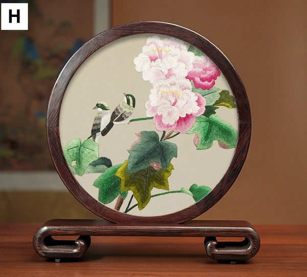 Creative Birthday Gift, Flower and Birds Embroidery Ornaments, Traditional Chinese Suzhou Silk Embroidered Ornament, Premium Souvenir, Exclusive Business Presents-Paintingforhome