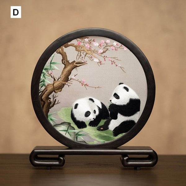 Exclusive Business Present Panda Embroidered Decor, Traditional Chinese Suzhou Embroidery Ornament, Premium Souvenir, Unique Birthday Gift-Paintingforhome