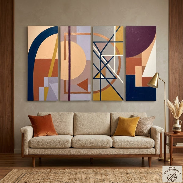 Original Contemporary Paintings, Hand Painted Canvas Art, Multi Panel Wall Art Paintings, Geometric Abstract Artwork