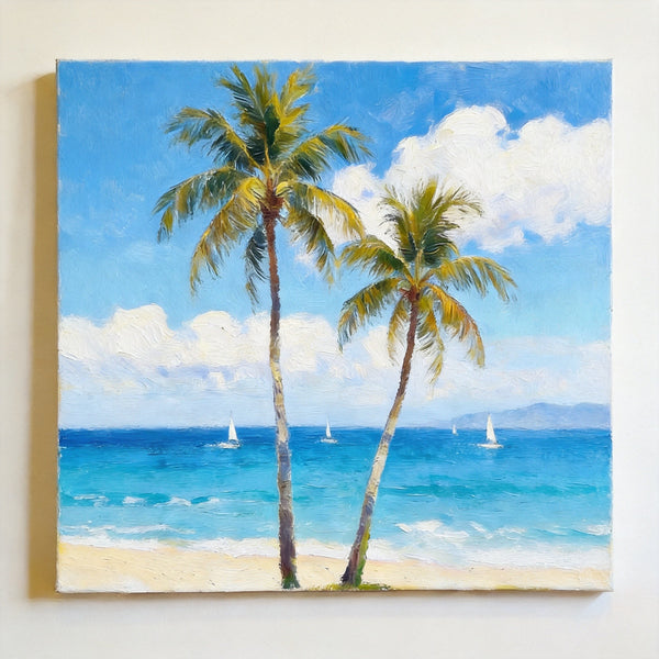 Impressions of a Sunny Seaside Day, Hand Painted Canvas Art, Original Seascape Paintings, Original Oil Paintings, Buy Small Artwork Online, Small Canvas Wall Art Paintings-Paintingforhome