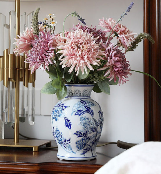 Porcelain Flower Vases, Centerpiece Ceramic Bouquet Vases, Handmade Flower Vase, Vintage Flower Vases on Dining Table-Paintingforhome