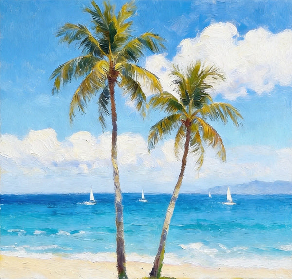 Impressions of a Sunny Seaside Day, Hand Painted Canvas Art, Original Seascape Paintings, Original Oil Paintings, Buy Small Artwork Online, Small Canvas Wall Art Paintings-Paintingforhome