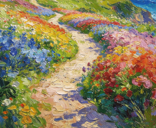 Serene Floral Path, A Luminous Landscape, Original Artwork Small Paintings, Hand Painted Canvas Art, Heavy Texture Wall Art Paintings, On Canvas Small Paintings-Paintingforhome