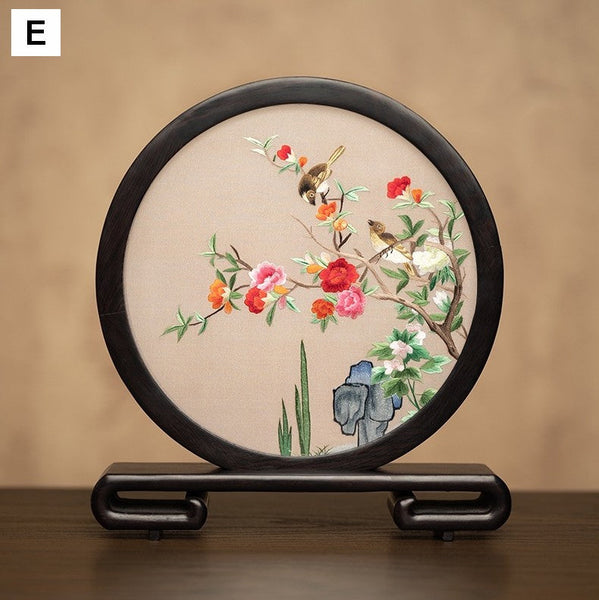 Exclusive Business Present, Flower and Bird Embroidered Decor, Unique Birthday Gift, Traditional Chinese Suzhou Embroidery Ornament, Premium Souvenir-Paintingforhome