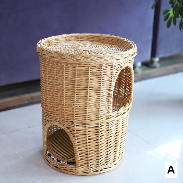 Triple-Layer Cat Bed, Large Cat House Basket with Washable Cushion for Indoor Cats and Dogs-Paintingforhome