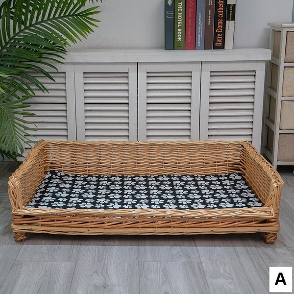 Large Hand Woven Rattan Cat Beds, Extra Large Natural Wicker Dog Bed with Washable Cushion for Indoor Cats and Dogs-Paintingforhome