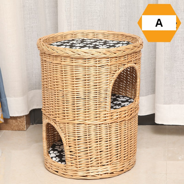 Triple-Layer Cat Bed, Large Cat House Basket with Washable Cushion for Indoor Cats and Dogs-Paintingforhome