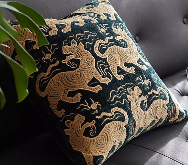 Embroidery Tiger Pattern Pillows for Couch, Contemporary Modern Sofa Pillows, Decorative Throw Pillows for Bedroom, Large Modern Sofa Pillow for Living Room-Paintingforhome